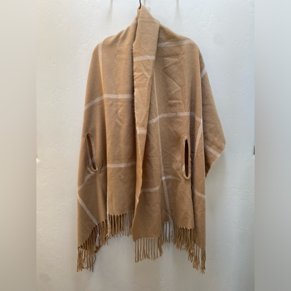 J. Crew Tan & White Poncho